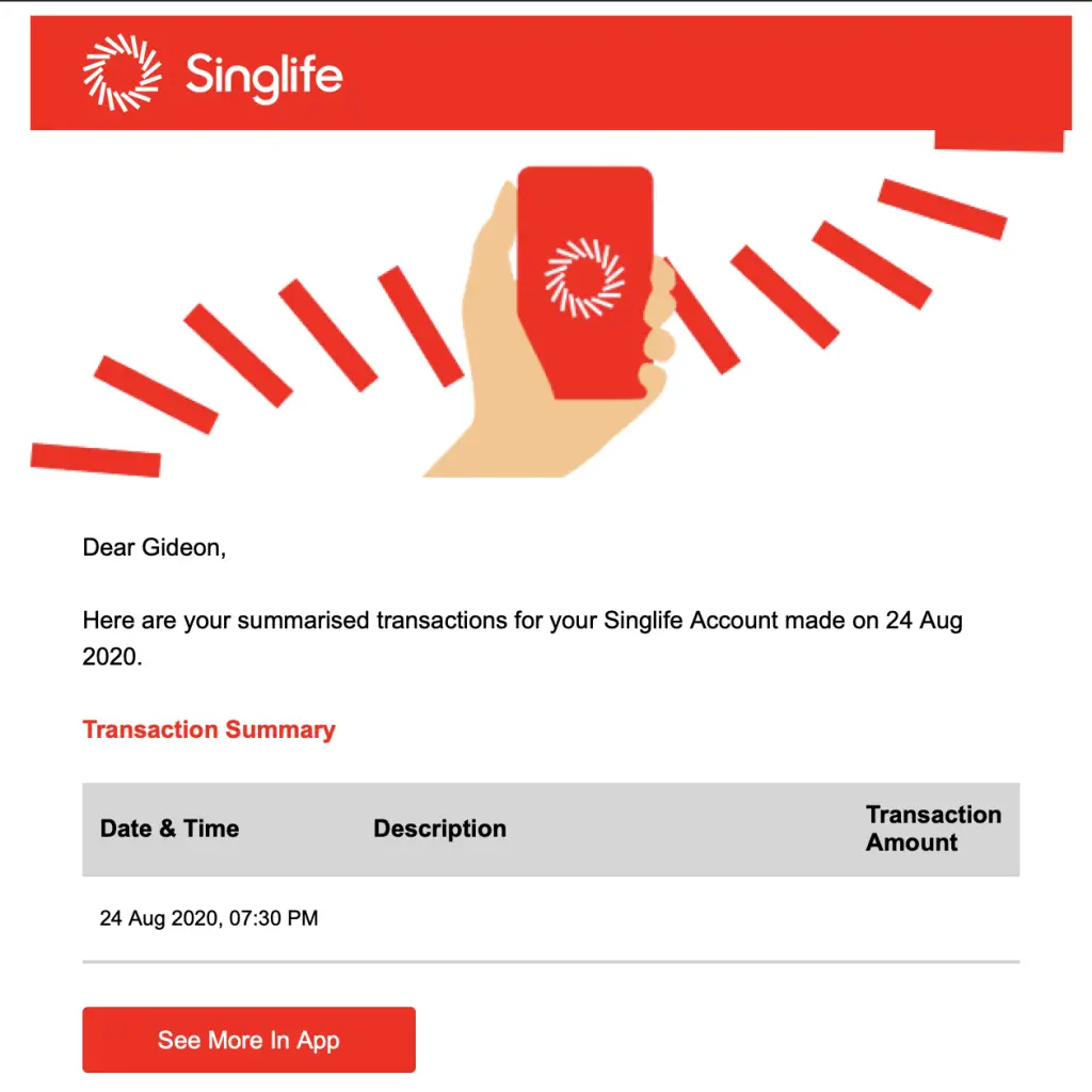 SingLife Transaction Email