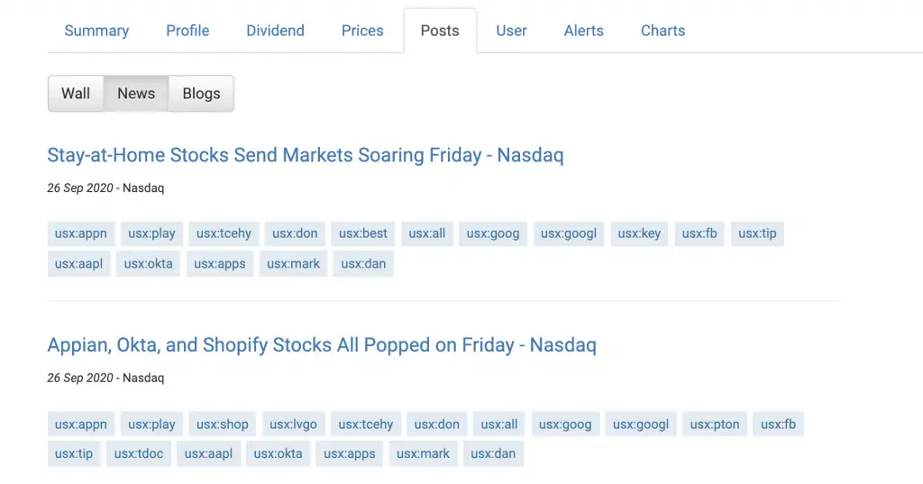 StocksCafe Stock Profile Posts