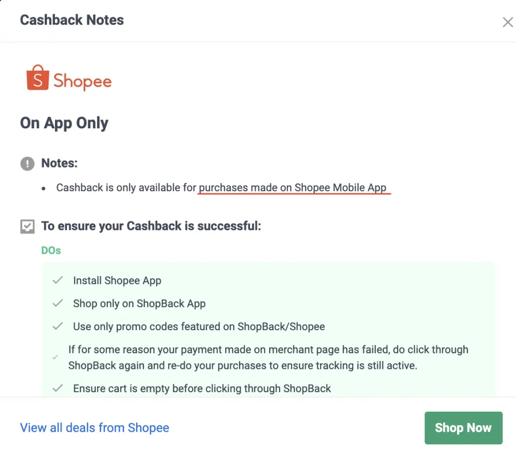 ShopBack App Only Cashback