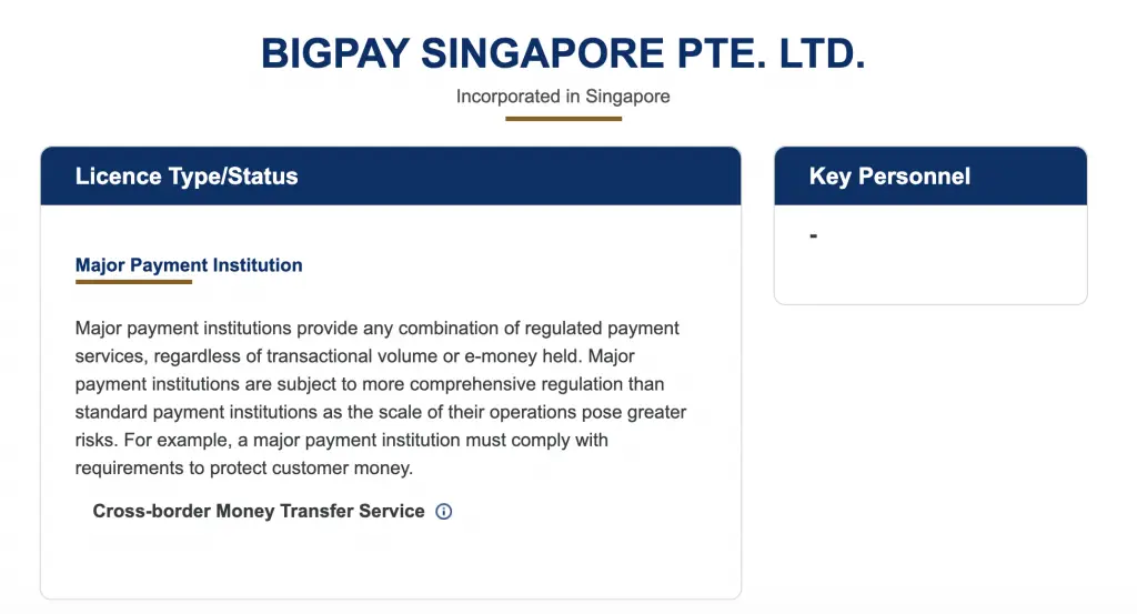 BigPay Singapore MAS