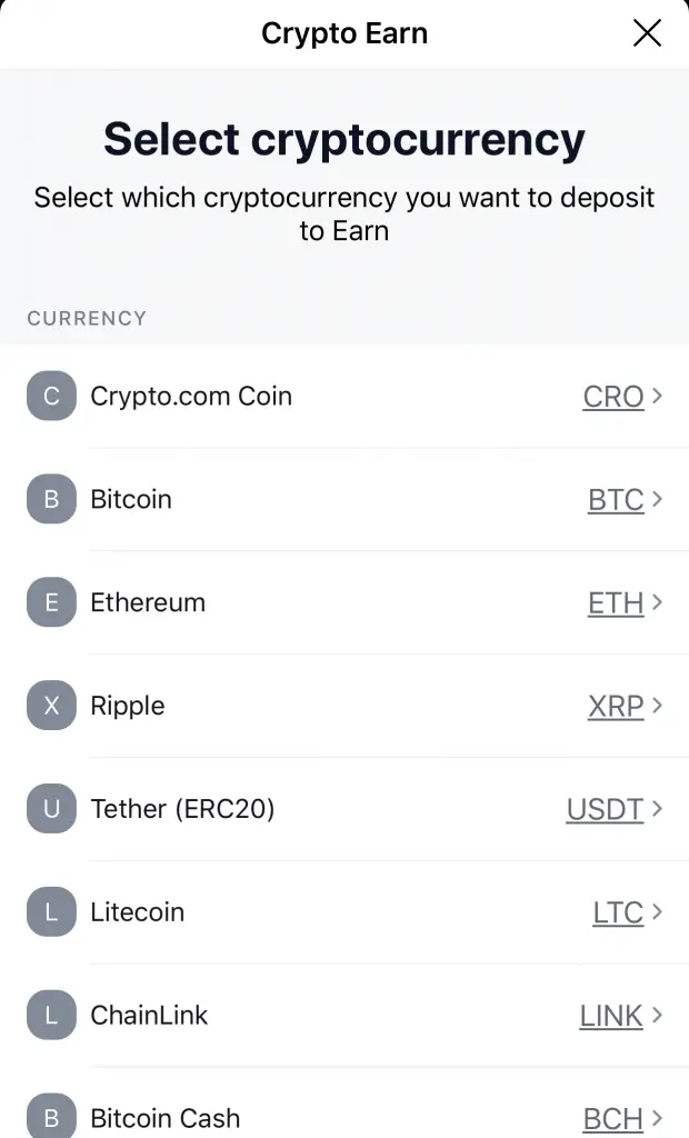 Crypto Earn Select Cryptocurrency