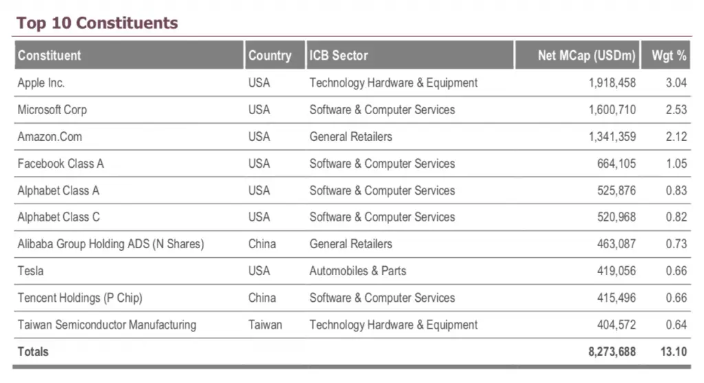 FTSE Global All Cap Top 10 Holdings