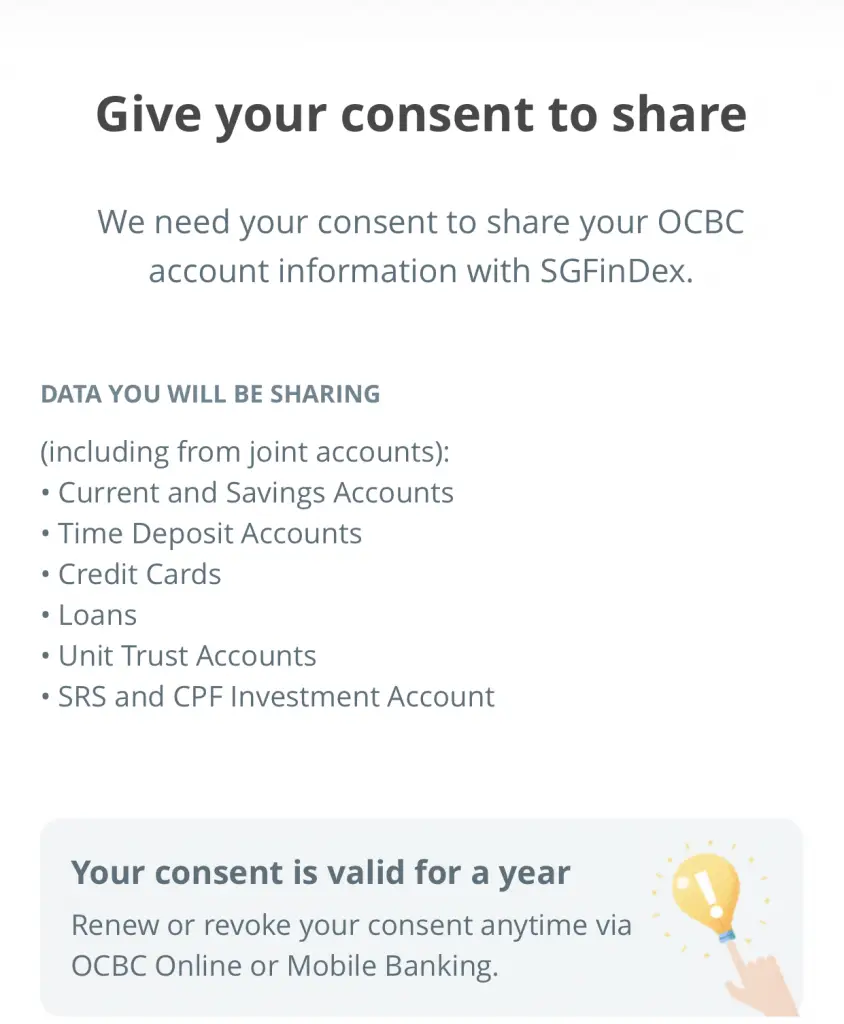 SGFinDex OCBC Consent To Share 1 Year