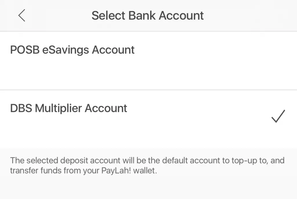 DBS PayLah Select Linked Account