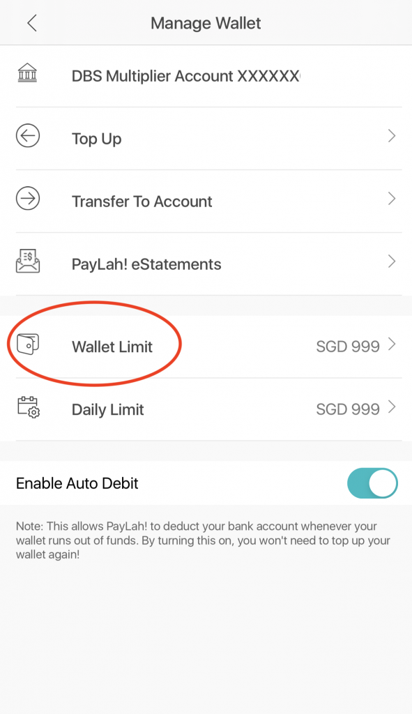 DBS PayLah Wallet Limit
