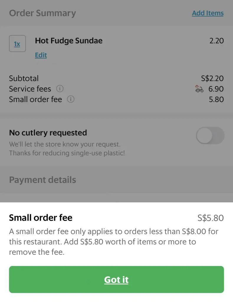 GrabFood Small Order Fee