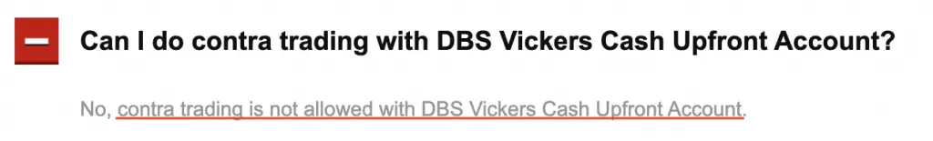 DBS Vickers Cash Upfront Account Contra