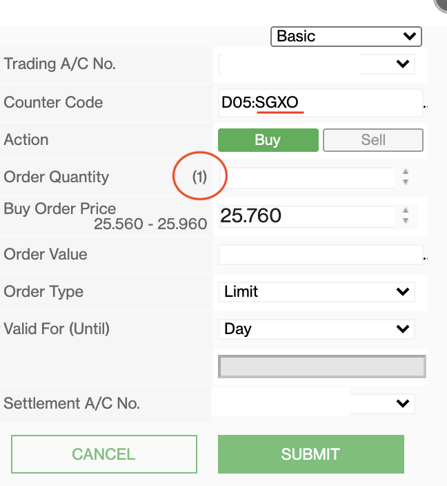 Sell Odd Lot Shares SGX Standard Chartered Order