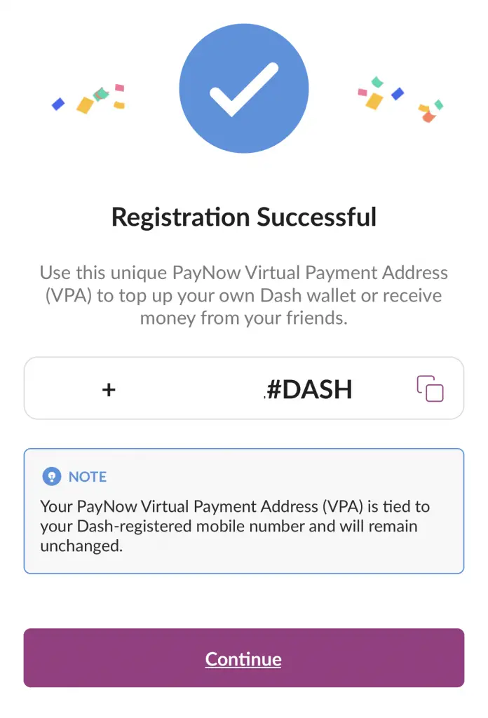 Singtel Dash Registration Successful