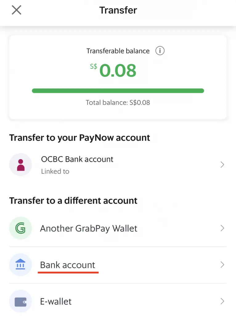 Withdraw From GrabPay Choose Bank Account