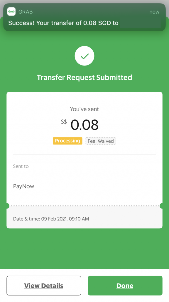 Withdraw From GrabPay Confirmation