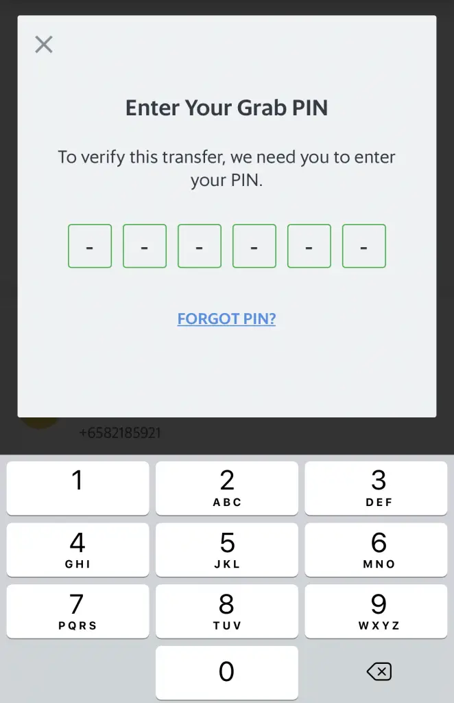 Withdraw From GrabPay Enter PIN