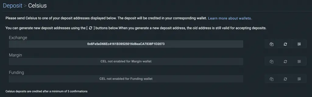 Bitfinex Deposit CEL Token