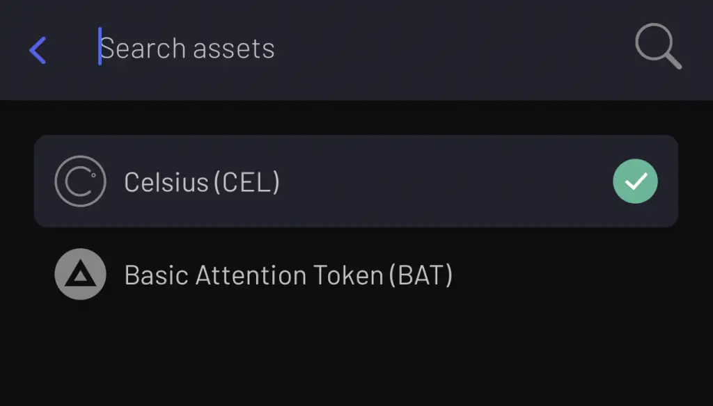 Celsius Select CEL Token To Withdraw