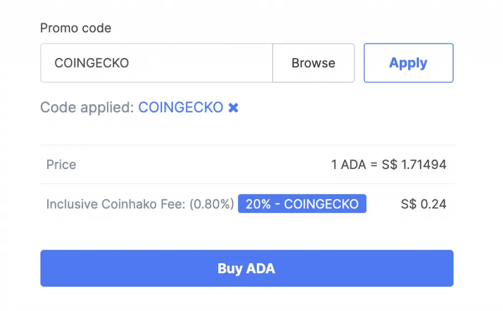 Coinhako Buy ADA Coingecko Trading Fee