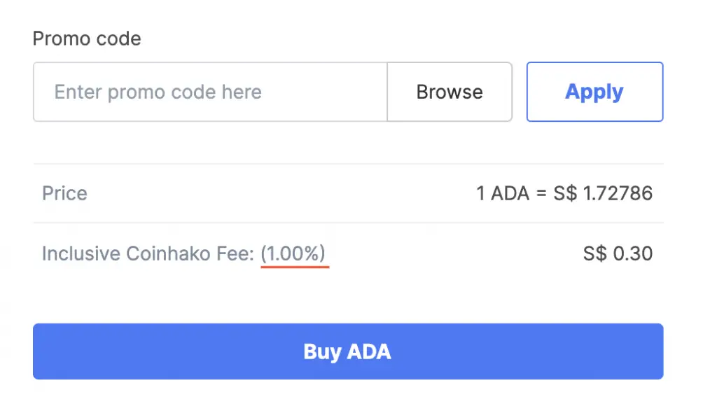 Coinhako Buy ADA TRADING Fee