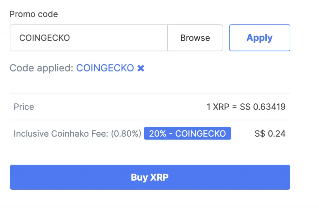 Coinhako Buy XRP Coingecko Fees