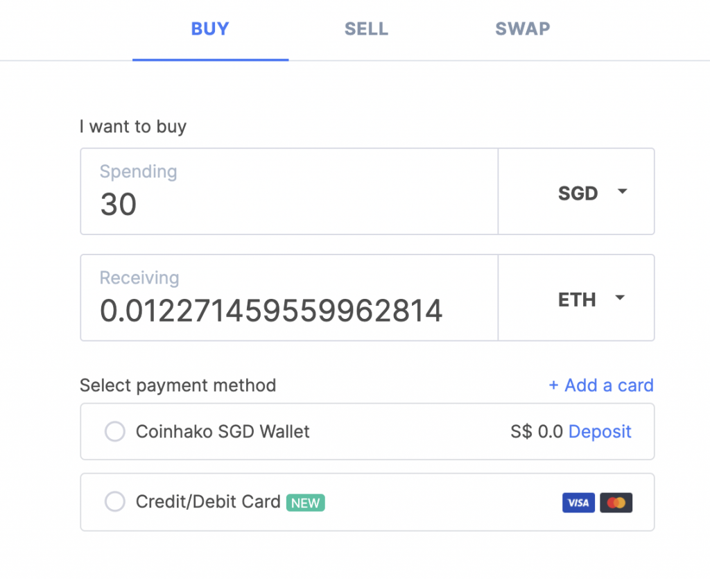 Coinhako Select SGD to Purchase ETH