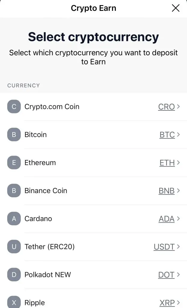Crypto Earn Select Crypto