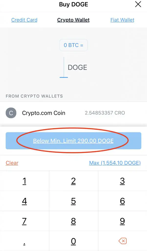 Crypto.com DOGE Minimum Amount