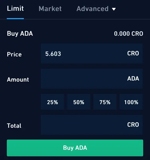 Crypto.com Exchange CRO ADA Making A Trade