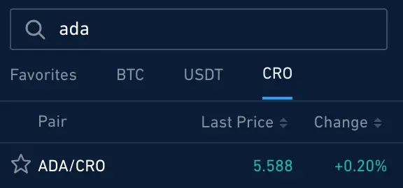Crypto.com Exchange CRO ADA Trading Pair