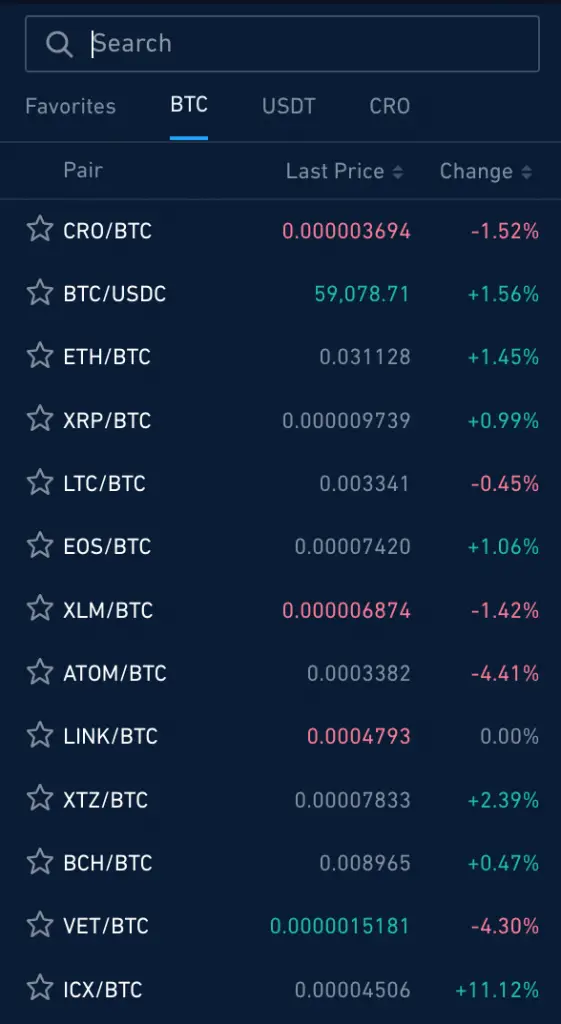 Crypto.com Exchange Trading Pairs
