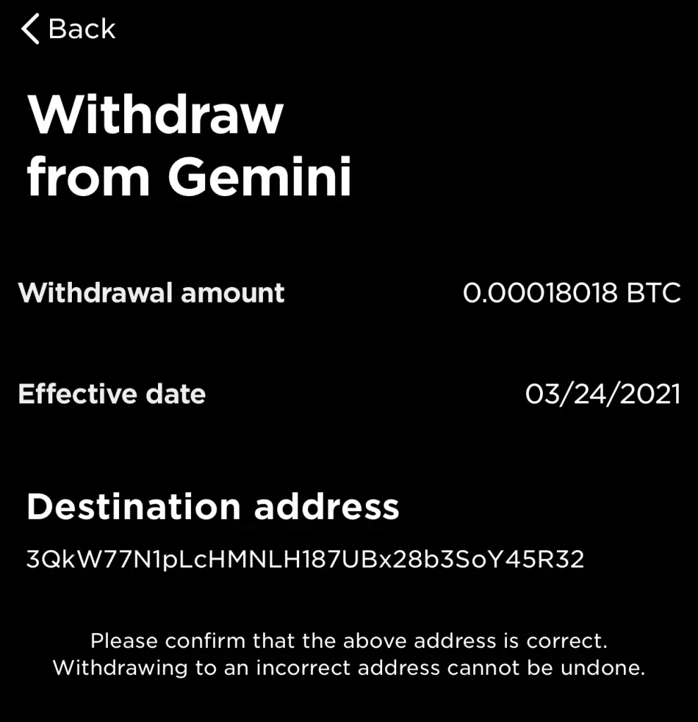 Gemini No Withdrawal Fee