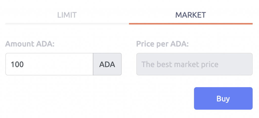 Tokenize Buy ADA Market Order