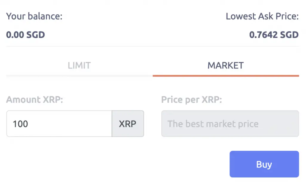 Tokenize Buy XRP Market Order