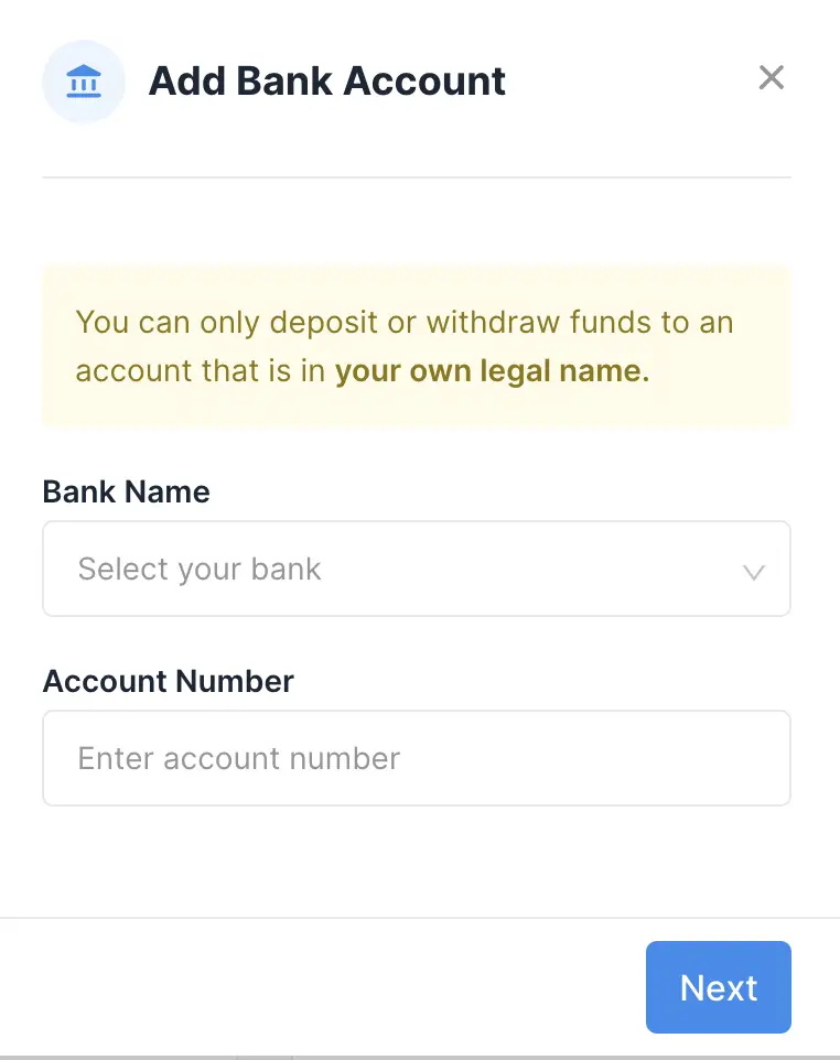 Xfers Add Bank Account Details