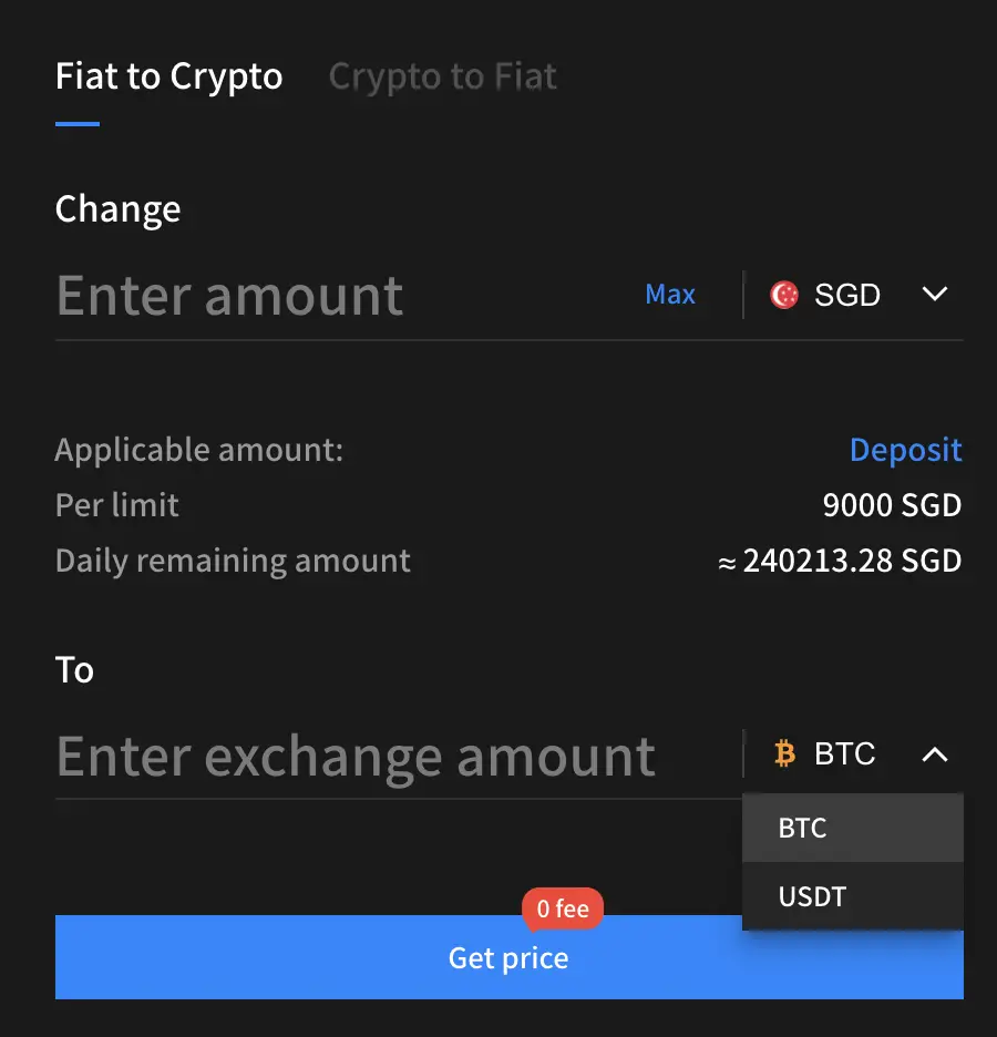 AAX Exchange Feature SGD to BTC or USDT