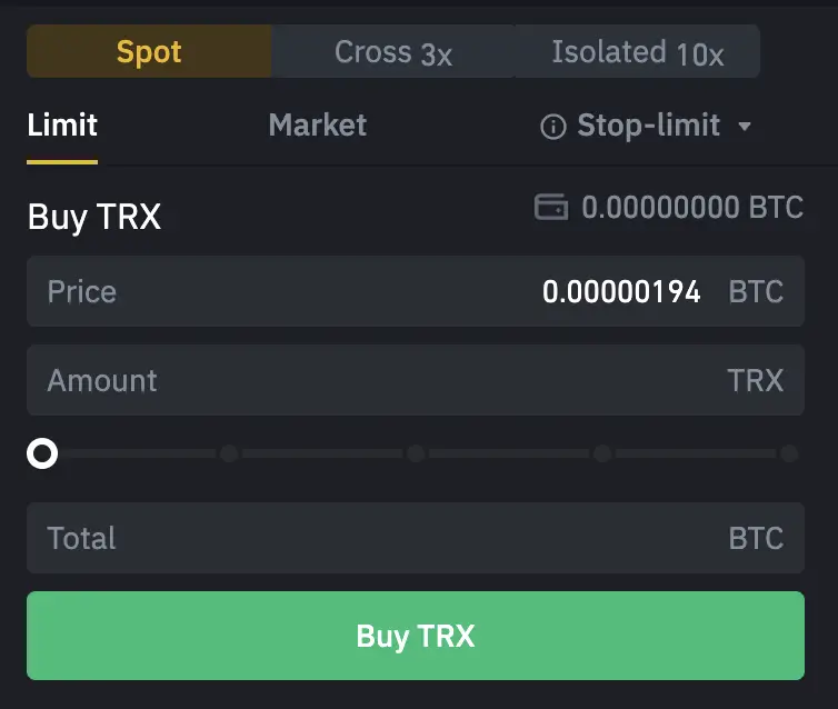 Binance Buy TRX From BTC