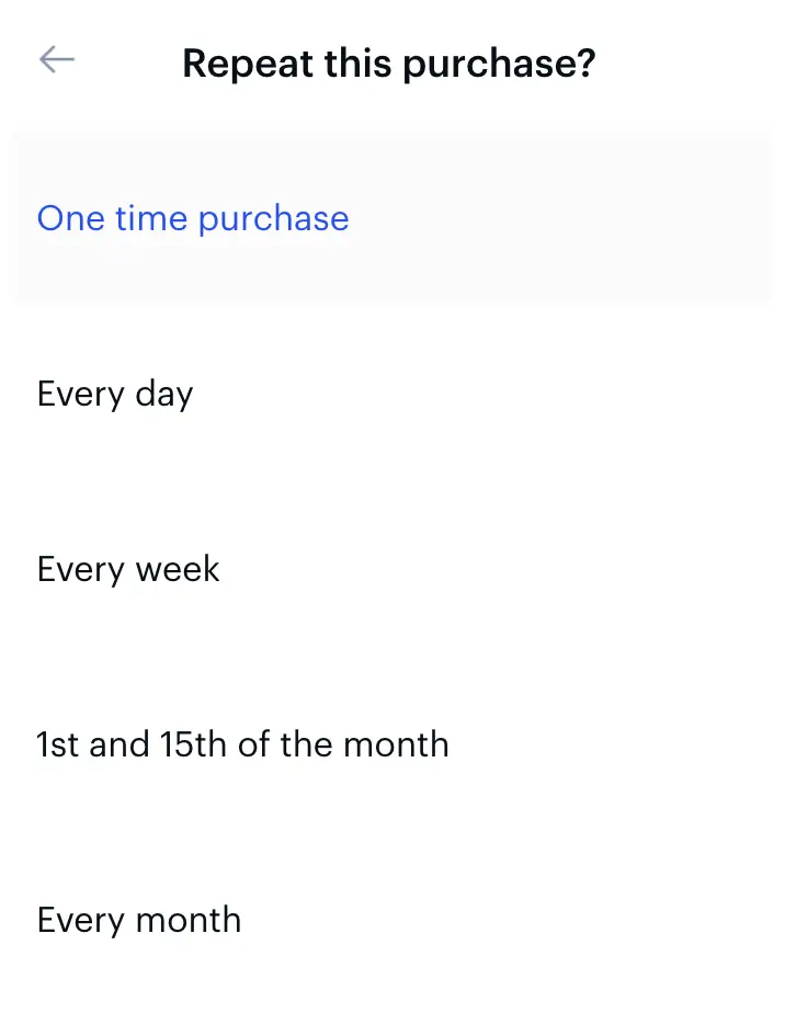 Coinbase Select Frequency Of Purchase