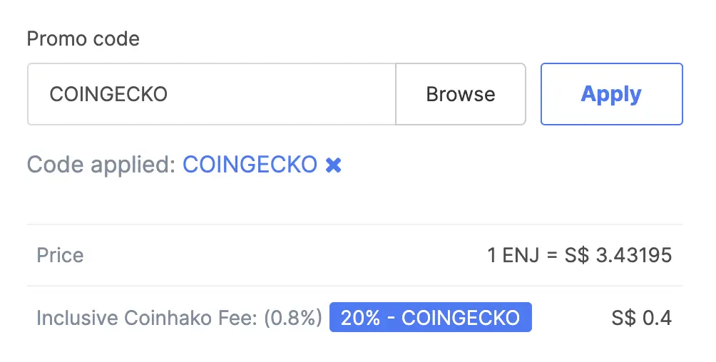 Coinhako Buy Enjin Coin Fees Coingecko Promo