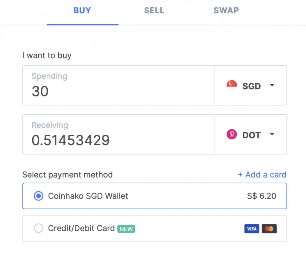 Coinhako Buy Page From Polkadot