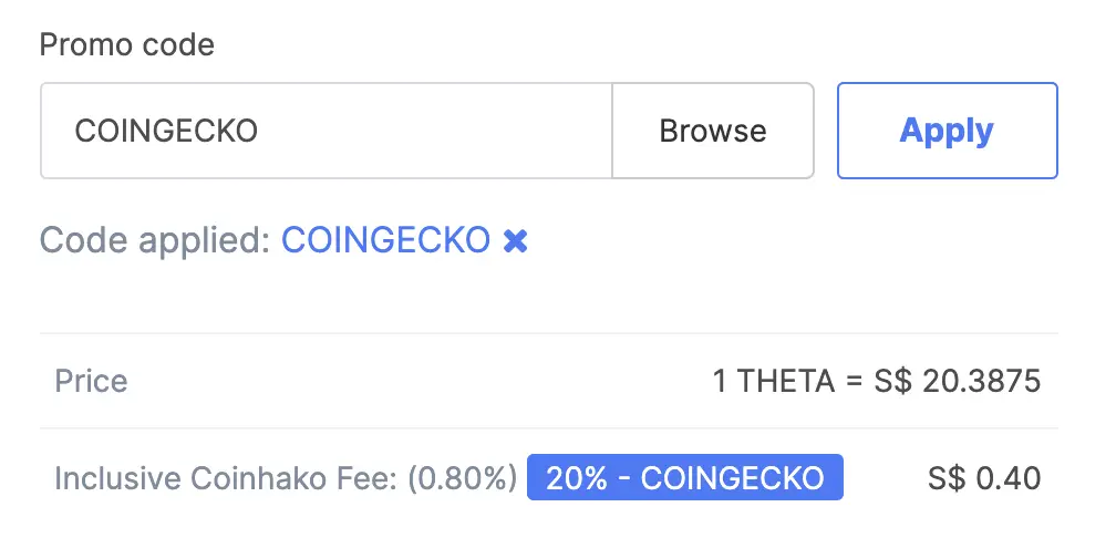 Coinhako Buy Theta Fees Coingecko Promo