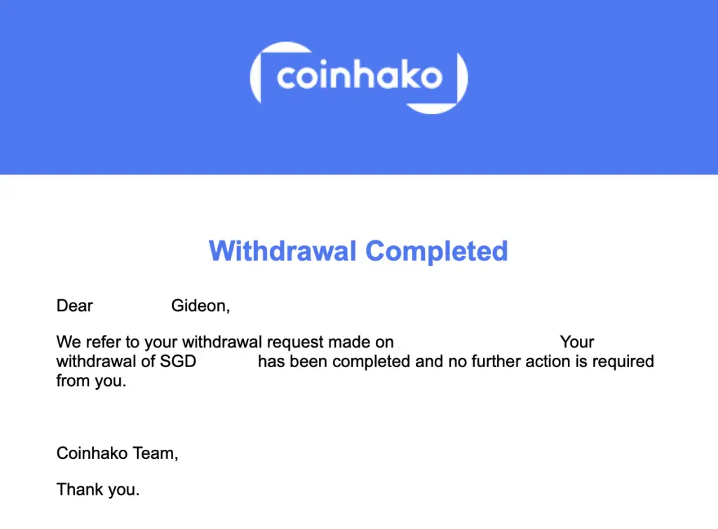 Coinhako Confirm Withdrawal