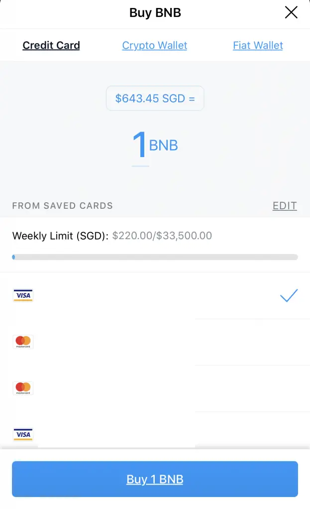 Crypto.com App Buy BNB Credit Card