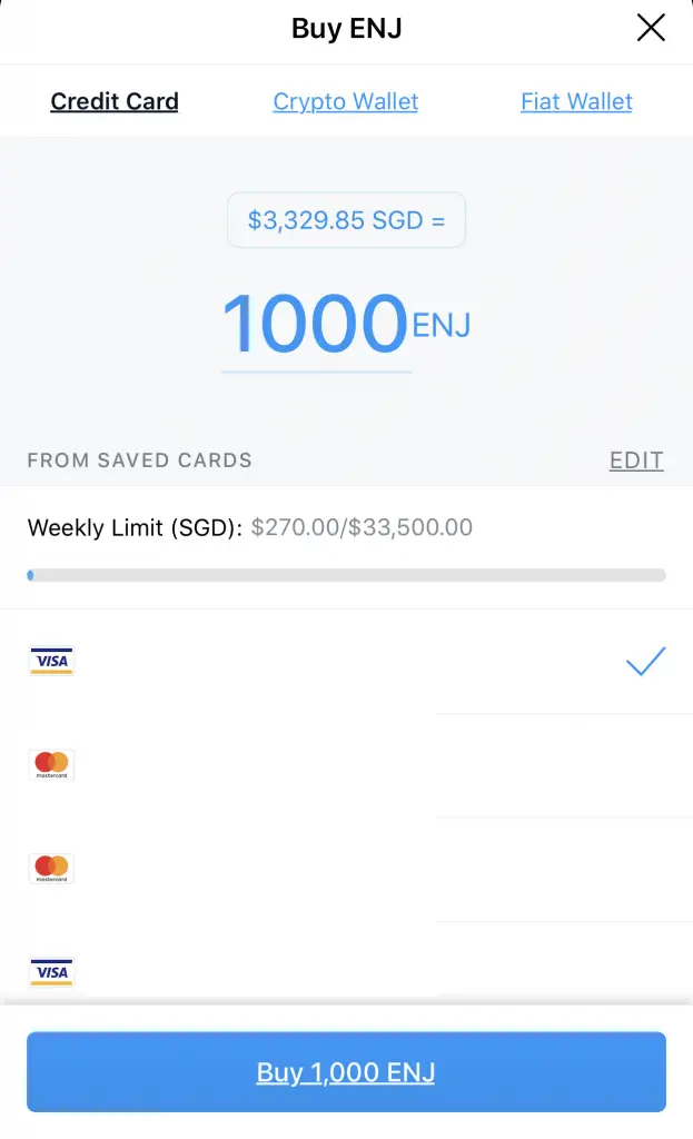 Crypto.com App Buy ENJ Credit Card