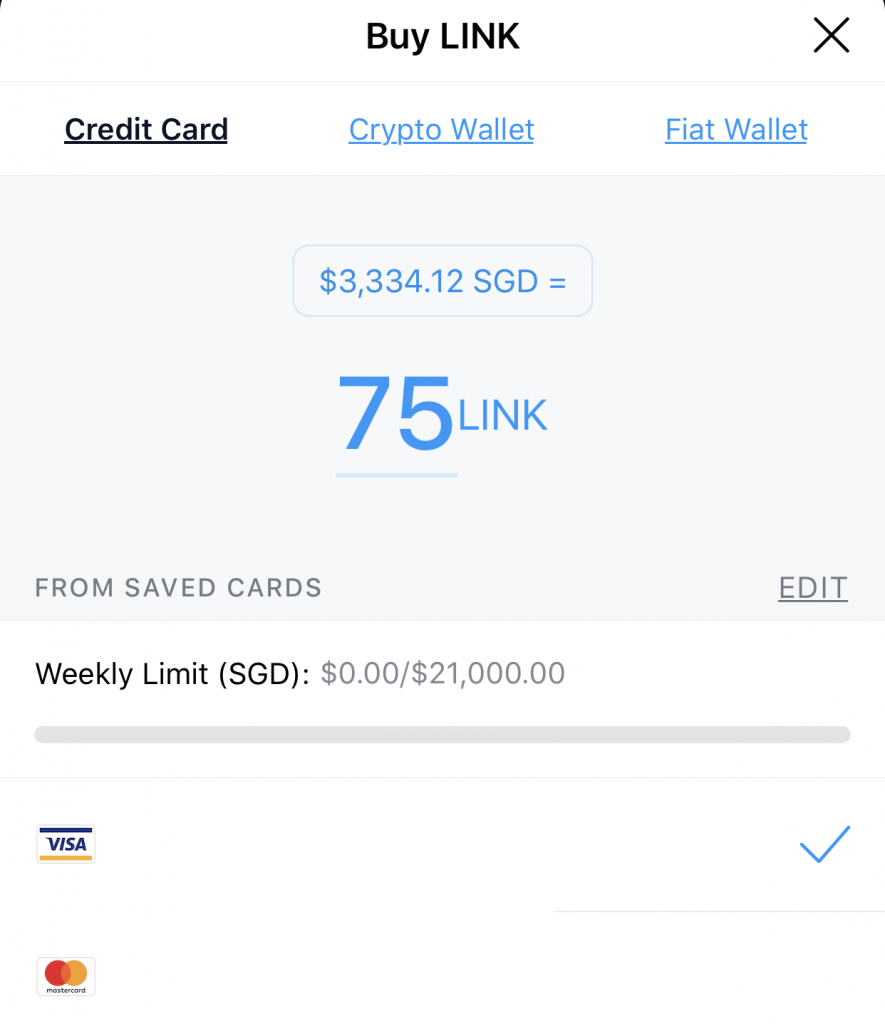 Crypto.com App Buy LINK Credit Card