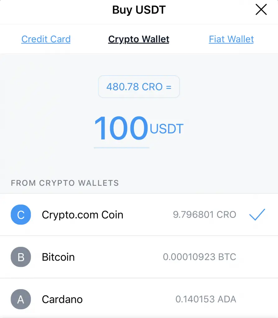 Crypto.com App Buy USDT With Crypto Wallet