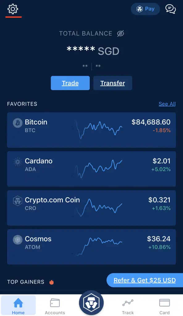 Crypto.com App Select Settings