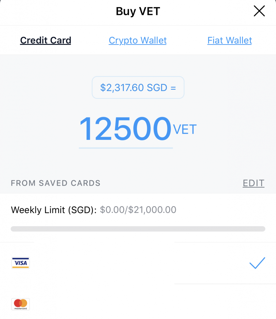 Crypto.com App buy VeChain Credit Card