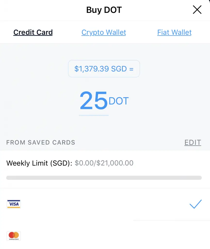 Crypto.com Buy DOT Credit Card