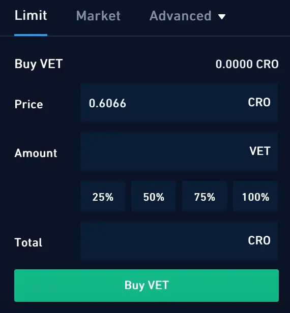 Crypto.com Exchange Buy VET From CRO