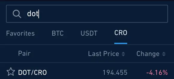 Crypto.com Exchange CRO DOT Trading Pair