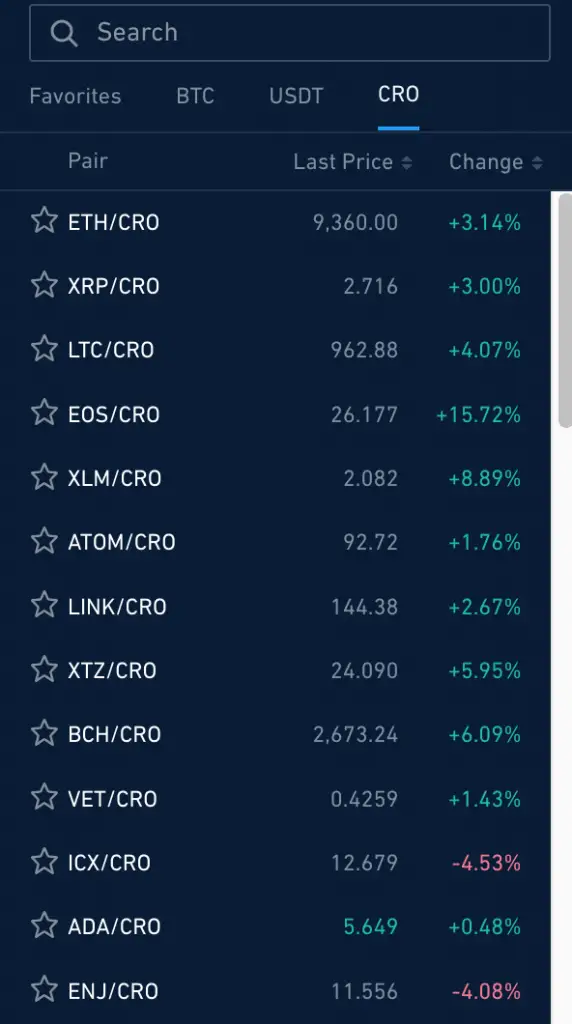 Crypto.com Exchange CRO Trading Pairs