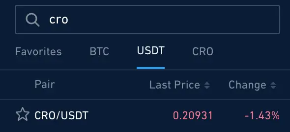 Crypto.com Exchange CRO USDT Trading Pair