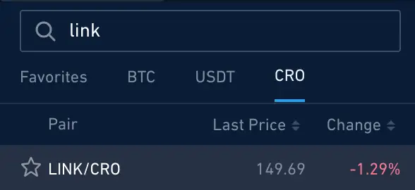 Crypto.com Exchange LINK CRO Trading Pair